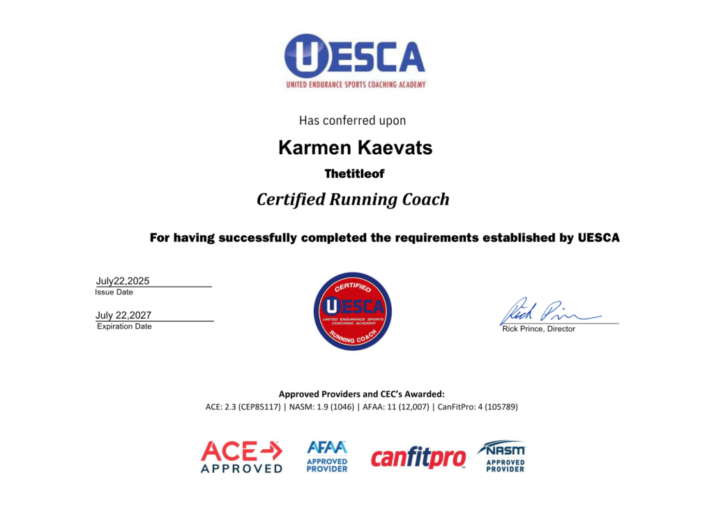 uesca, certified running coach, Karmen Kaevats